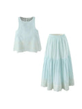 Fongt Style French Blue Holiday Vest Sleeveless Dress High-End Vest Half Dress Two Sets