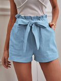 Fongt 2025 Summer Women's Loose Flax Leisure Shorts Pocket Solid Colored High-Rise Broad Legs