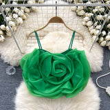 Fongt Holiday Wind Eogen Yarn Three-Dimensional Flower Sling Vest Women's Summer New Ocean Chic Short Top