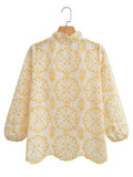 Fongt Women's Pineapple Embroidered Collar Shirt 23008