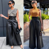 High Waist Leather Nightclub Metal Belt Wide