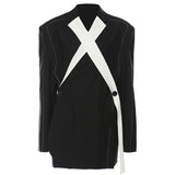 Fongt New Oversize Black And White Splicing Color Loose-Fitting Version Of The Thick-Line Design Suit Jacket 1572