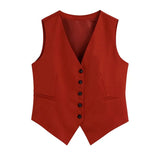 Retro Casual Vest Cardigan Sleeveless OutwearWomen Spring Autumn Self Cultivation Top And High Waist Casual