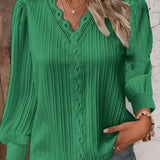 Fongt Explosion Autumn Long Sleeve V-Neck Lace Spliced Shirt Women's Shirt Women's