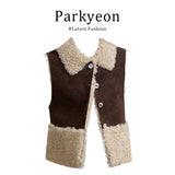Fongt Collar Vest Folded Over-Wearing Jersey High-Waisted Wide-Legged Trouser Set
