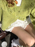 Fongt Sen Knitted Cardigan Loaf Collar Sweater Woman Fresh Sweet Wind Relaxed Leisure Thin