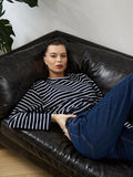 Fongt Spring And Summer New Striped T-Shirt Women Simple Leisure Loose Thin Sleeve Long-Sleeved Top