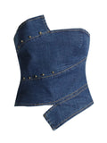 Fongt Hot Girls Wind Niche Design 2024 Autumn Style Wipe Chest Irregular Slim Jeans Patchwork Jacket Women-Outfit