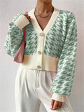 Fongt And Winter Tiger Pattern Lantern Sleeve Knitted Cardigan Sweater Short Coat