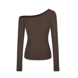 Fongt Desire Hot Girl Slim Slim Show Thin Off-Shoulder Long Sleeve T-Shirt Women's Early Autumn Design Sense Versatile Bottom Shirt Student