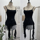 Fongt Irregular Lace Splicing Hem With Lotus Slings With Lotus Slings Waist Yarn Top 8020