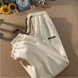 Warm Thickened Lamb Plush Winter Sweatpants Solid High Waist Baggy Pants Joggers Preppy Students Korean Harajuku Trousers-Outfit