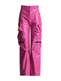 Fongt 2024 New Street Trend Multi-Pocket Pu Design Sense High Waist Slim Straight Pants Women's Loose Cargo Pants-Outfit