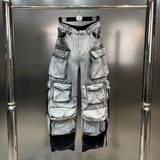 Gradient Multiple Pockets Design Jeans Women's Single Button High Waist Denim Pants 2023 Autumn Female New-Outfit