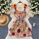 Fongt French Design Three-Dimensional Flower Net Embroidery To Recupers With A Sling A-Word Dress Skirt