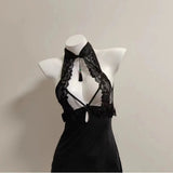 Fongt Cheongsam Pendant Neck Pyjab Sexy Hollow Cheongsam High-End Pure Lusty Homewear Suit