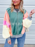 The Ins Hot Ladies Autumn Jacket Fresh Rainbow Color Pure Cotton Oversized Patchwork Baseball Suit-Outfit