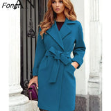 Autumn and Winter Fashion Slim Belt Lapel Woolen Coat Coat Winter Coat for Women Coats and Jackets Women Trench