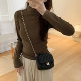 Collar Threaded Bottom Women Wear Temperamental Long-Sleeved T-Shirts In Autumn And Winter-Outfit