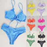 Fongt New Multi-Color Pure Color Lace Hanging Neck Bow Split Swimsuit Women's Feel