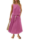 Fongt Hot 2025 New Summer Vacation Sleeveless Vest Half-Dress Cotton-Song Set Two-Piece Set