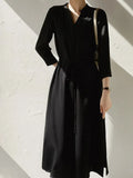 Dresses for Women Three Quarter V-Neck High Waist Slim Long Dresses Drawstring Waistband Vented Hem Simple Shirt