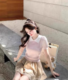 Version Of POLO Collar Short-Sleeved Knitted T-Shirt Girl 2025 Summer New Design Temperament