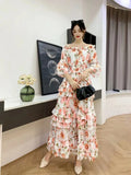 Fongt Early Autumn Collared Flakes And Snowflake Cake Skirt Seven-Sleeved Luxury Dress