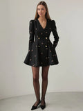 Fongt Fashion Ballet Elements Design Floral Thorn Dress Dress Women's High-End Butterfly Embroidery V-Neck Long Sleeve