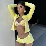 Yellow Terry Cardigan And Shorts Set-Outfit