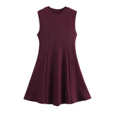 Fongt Women's Spring 2025 New Sleeveless Round-Necked Knitted Skating Dress Mini Dress