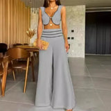 Fongt 2023 New Fashion Contrast Color Low-Cut Sexy Short Vest Casual Pants Suit-Outfit