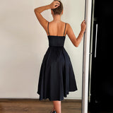 Fongt Women's 2025 Summer New Sexy V Tie Dress Black Bareback Sexy Dress Woman