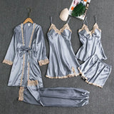 New Pajamas With Thoracic Silk Sexy Sling With Gold Lace Five-Piece Set Of Pajamas Thin