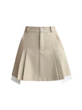 Waist Pleated Skirt Women 2023 Summer Preppy Style A Line Mini Skirts Contrast Color Woman Irregular Short Skirts