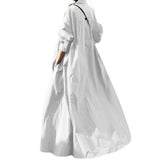 Fongt Women's New Dress Solid Color Sweet Retro Long-Sleeved Collar Loose Swing Dress