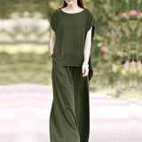 Oversized Summer Trousers Suits 2PCS Women Matching Sets Fashion Short Sleeve Blouse Wide Leg Pants Sets Loose