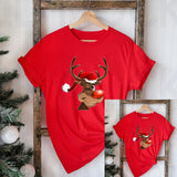 Hat Family Red Printed T-shirts Mom and Me Santa