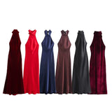 Fongt New Hanging Neck Silk Silk Texture Feel Bare Back Dress 8739331