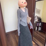 Fongt Autumn With A Set Of 2025 Korean Lazy Gray Sweater Knitted Half-Dressed Dress Two-Piece Skirt Woman