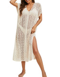 Fongt And Summer New Bikini Skirt Solid Color Open Fork Knitted Long Beach Sunscreen Shirt Woman