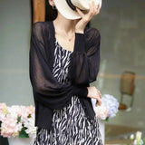 Lady 2023 New V-Neck Pullovers Lantern Sleeve Knitted Spring Summer Fashion Elegant Single-breasted Solid Color T-shirt-Outfit