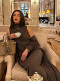 Fongt Knitted Cardigan + Long Skirt Suit Woman Body Simple Elegant Temperament Afternoon Tea Party