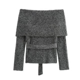 Fongt Women's INS Burst Retro Fashion Temperament With Belted Shoulder Knitted Shirt