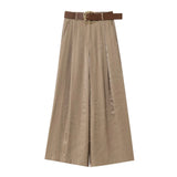 Fongt New Fashion 100 With Belt Silk Silk Sleet Straight Trousers