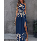 Fongt Women's Wear 2024 Diagonal Shoulder Dress Temperament Sleeveless Sexy High Waist Open Slit Autumn Winter