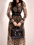 Fongt Up The Hollow Lace Dress 2025 New Korean Style Long Dress Fashion Waist Lace Bottom Skirt