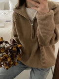 Women's Sweater Turn-down Collar Loose Long Sleeved Pullover Knit Solid Fashion Warm Winter Sweaters for Women