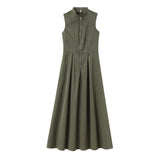 Fongt Women's Fashion Round Collar Sleeveless Waist-Lens Dress