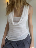 Fongt Hot Girls Fake Two Temperament Folded Backs And Collar Sleeveless T-Shirts Simple Thin Tops